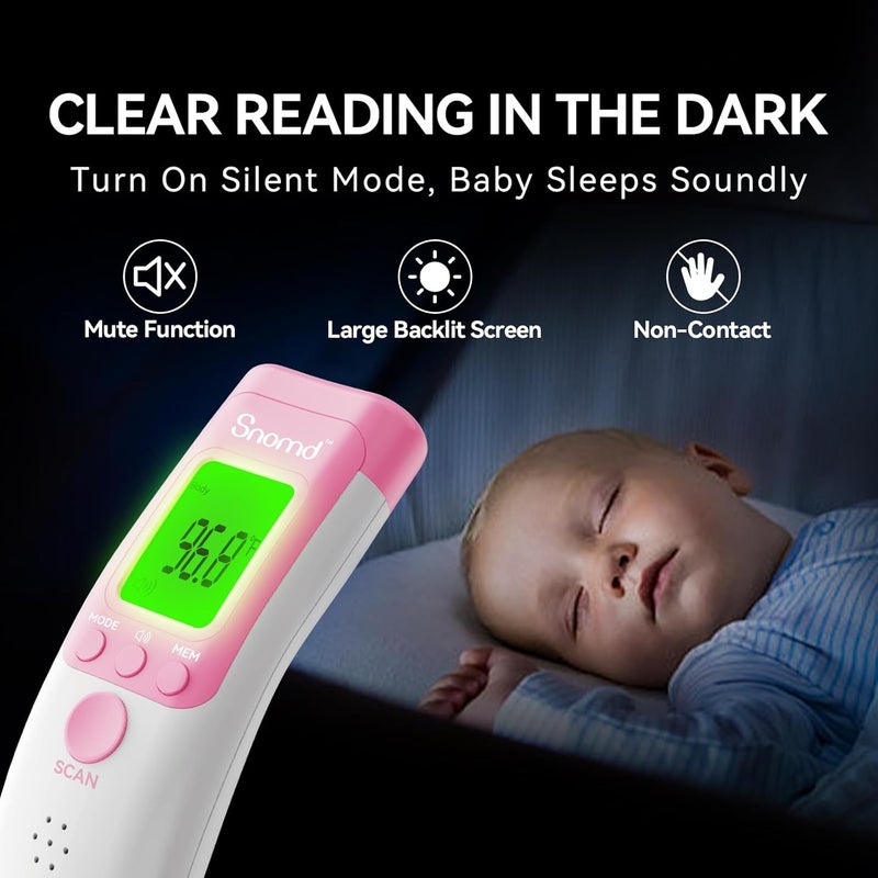 Snomd Digital Non-Contact Infrared Forehead Thermometer for Adults, Kids, and Baby, 3-in-1 Medical Grade Thermometer with Fever Indicator, Instant Reading, Backlit LCD Display - Image 4